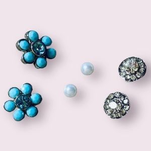 3 Pairs of Fashion Stud Earrings - Turquoise, Faux Pearls & CZ